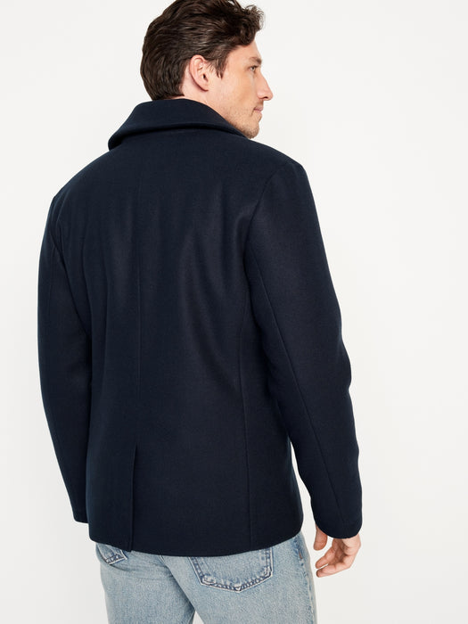 Soft-Brushed Double-Breasted Peacoat