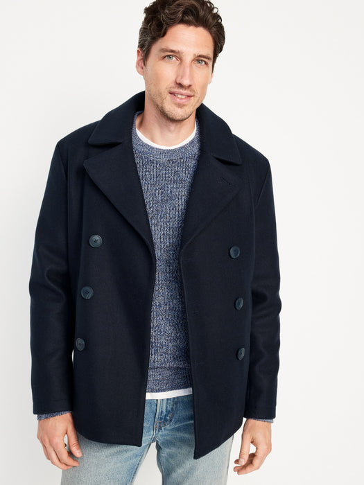 Soft-Brushed Double-Breasted Peacoat