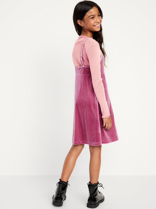 Velvet Fit & Flare Cami Dress & Metallic-Shimmer Top Set for Girls