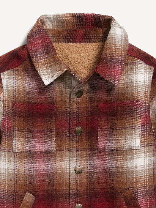 Unisex Sherpa-Lined Plaid Shacket for Toddler