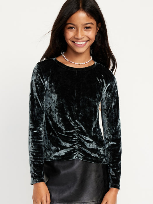 Long-Sleeve Crushed Velvet Ruched-Hem Top for Girls