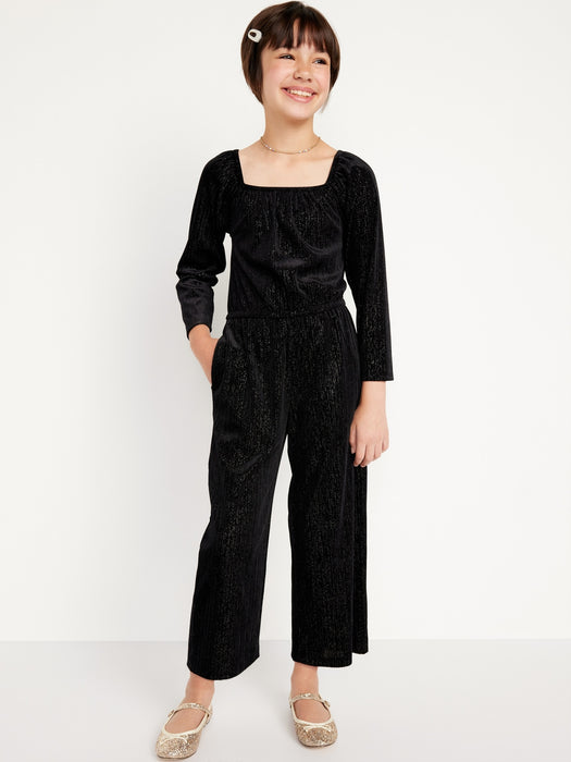 Velvet-Sparkle Long-Sleeve Jumpsuit for Girls