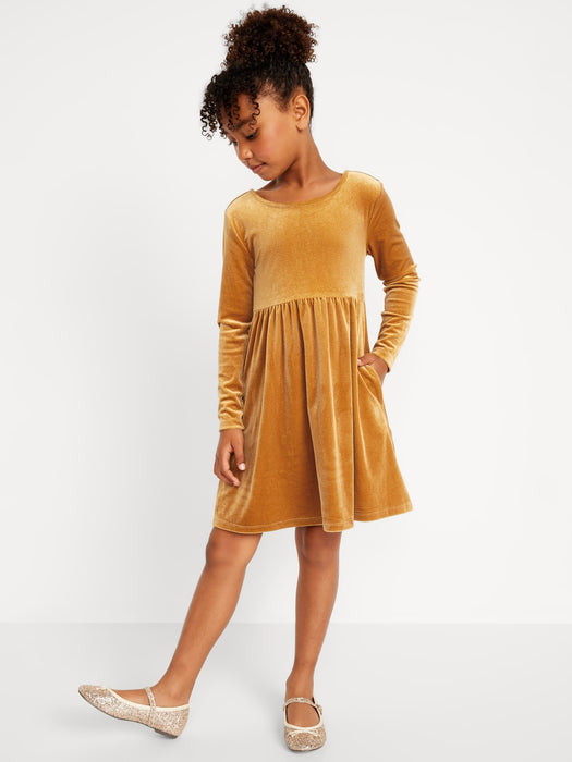 Long-Sleeve Velvet Fit & Flare Dress for Girls