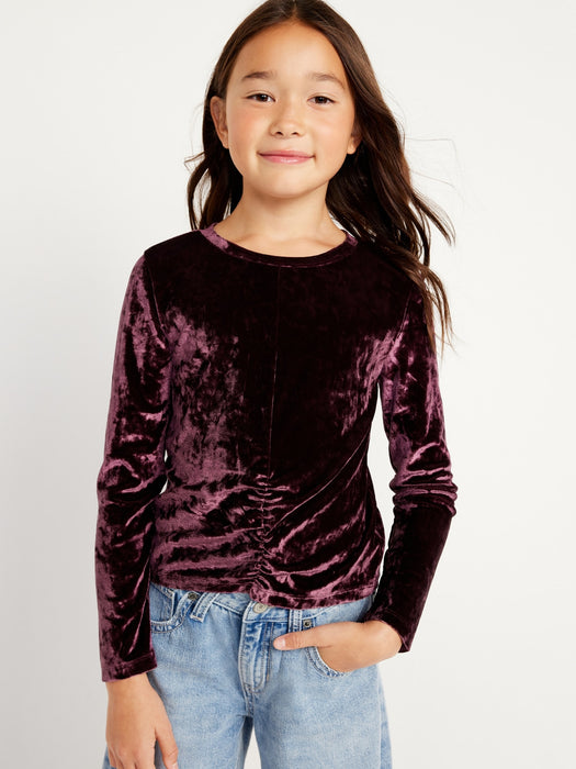 Long-Sleeve Crushed Velvet Ruched-Hem Top for Girls