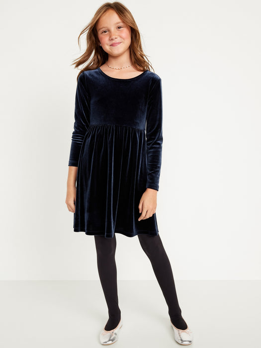 Long-Sleeve Velvet Fit & Flare Dress for Girls