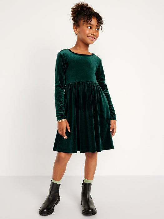 Long-Sleeve Velvet Fit & Flare Dress for Girls