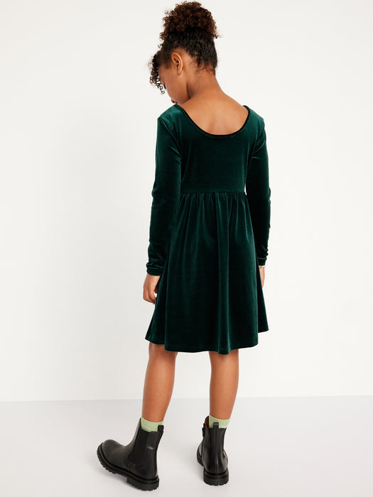 Long-Sleeve Velvet Fit & Flare Dress for Girls