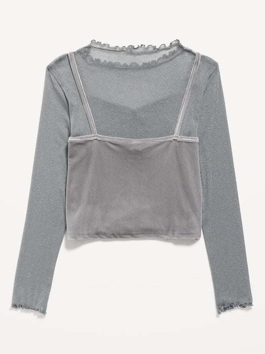 2-In-1 Velvet Cami & Printed Sheer Top for Girls