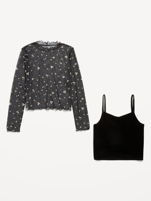 2-In-1 Velvet Cami & Printed Sheer Top for Girls