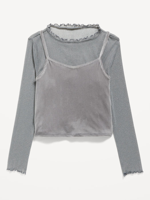2-In-1 Velvet Cami & Printed Sheer Top for Girls