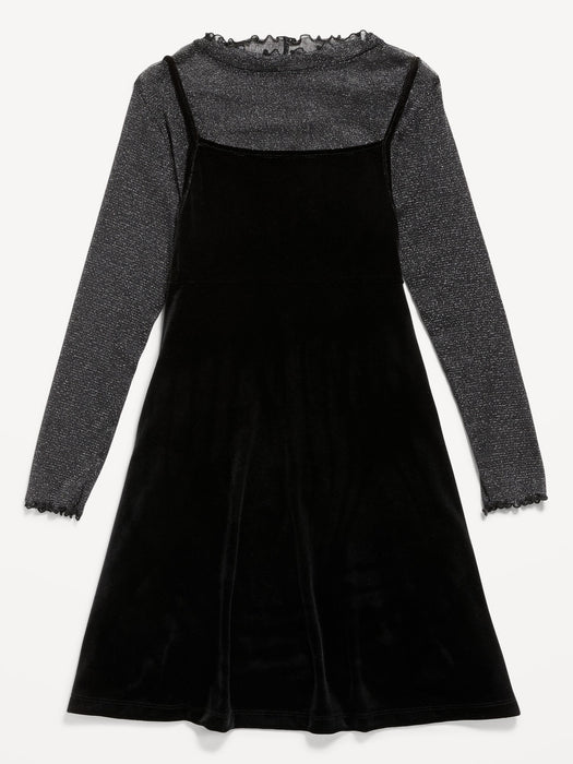 Velvet Fit & Flare Cami Dress & Metallic-Shimmer Top Set for Girls