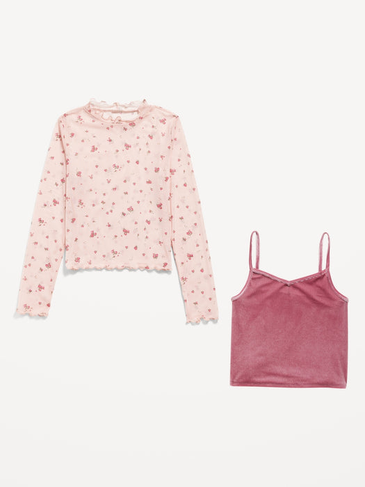 2-In-1 Velvet Cami & Printed Sheer Top for Girls