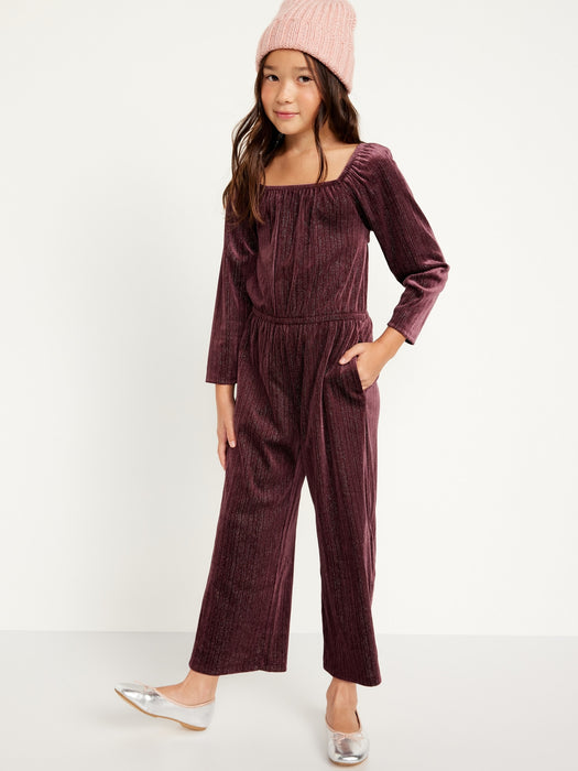 Velvet-Sparkle Long-Sleeve Jumpsuit for Girls