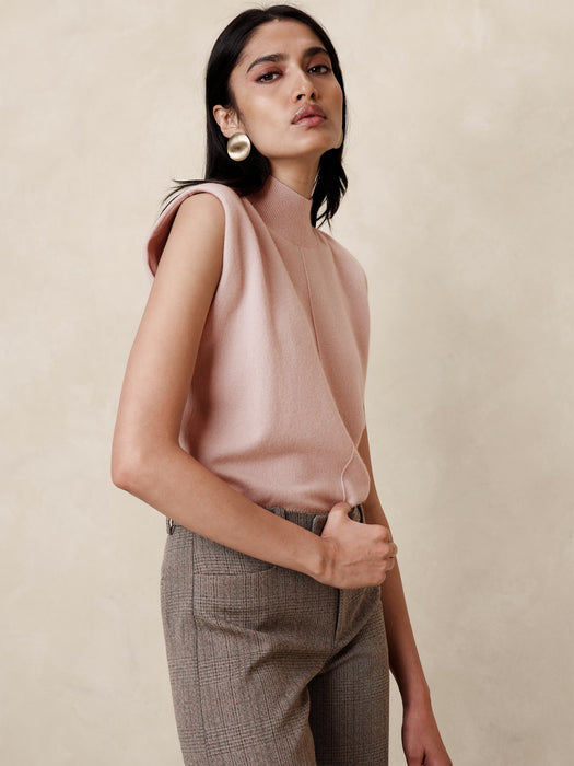 Franca Cashmere Padded-Shoulder Top