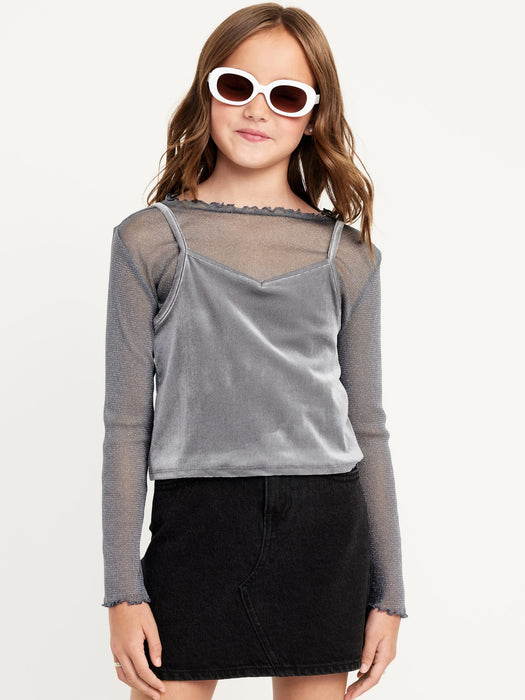 2-In-1 Velvet Cami & Printed Sheer Top for Girls