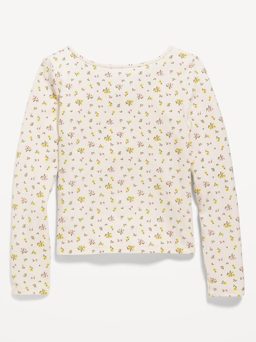 Long-Sleeve Printed Keyhole T-Shirt for Girls
