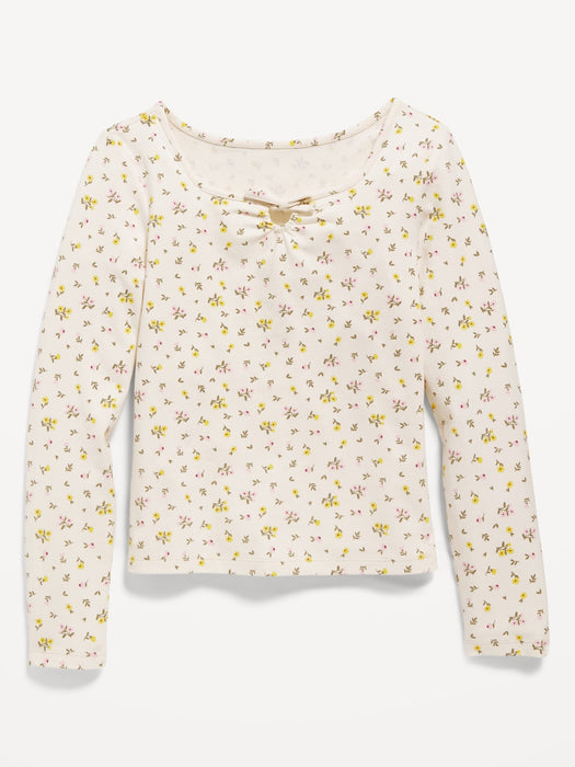 Long-Sleeve Printed Keyhole T-Shirt for Girls