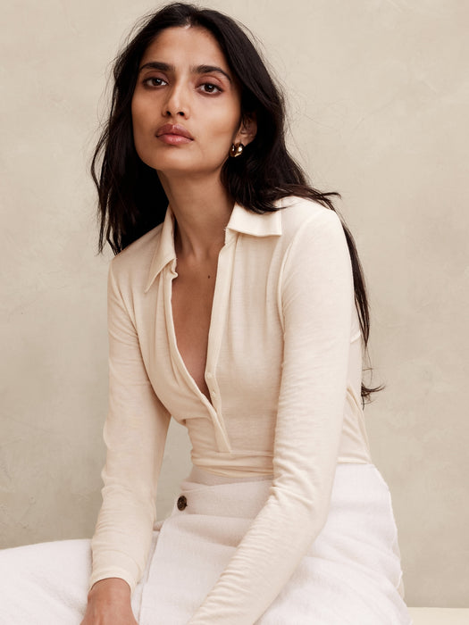 Aleah Wool-Blend Polo Top