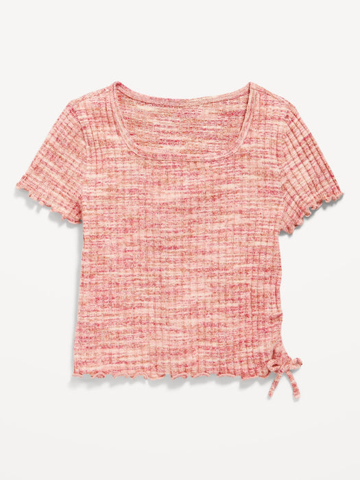 Short-Sleeve Textured Knit Side-Ruched Top for Girls
