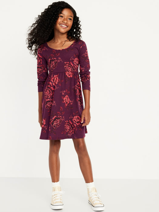 Printed Long-Sleeve Fit & Flare Dress for Girls