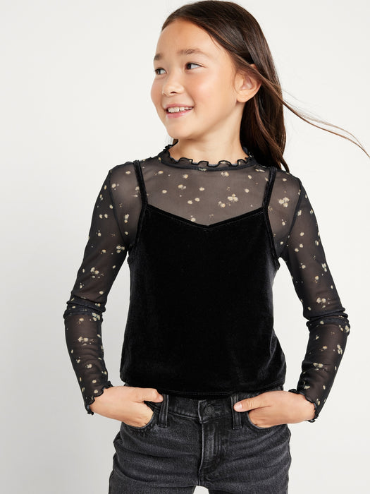 2-In-1 Velvet Cami & Printed Sheer Top for Girls