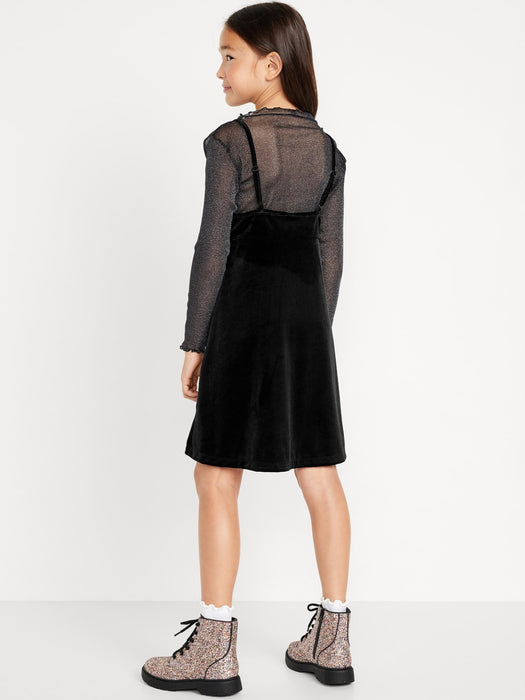 Velvet Fit & Flare Cami Dress & Metallic-Shimmer Top Set for Girls