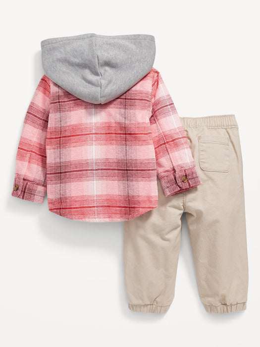 Hooded Soft-Brushed Flannel Shirt & Jogger Pants Set for Baby