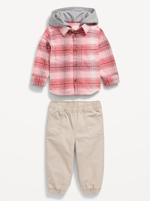 Hooded Soft-Brushed Flannel Shirt & Jogger Pants Set for Baby