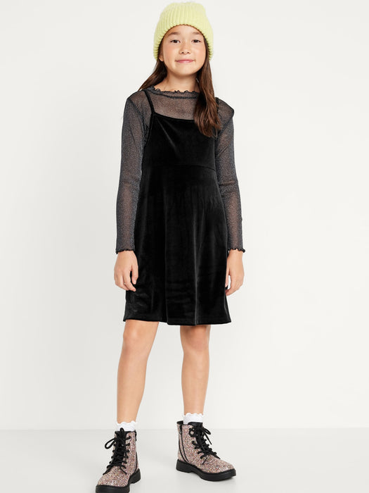 Velvet Fit & Flare Cami Dress & Metallic-Shimmer Top Set for Girls