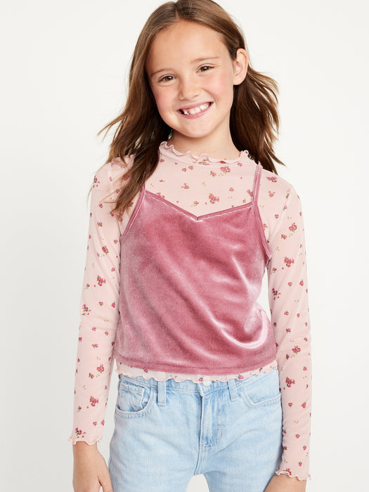 2-In-1 Velvet Cami & Printed Sheer Top for Girls