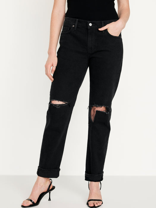 Mid-Rise Ripped Boyfriend Jeans