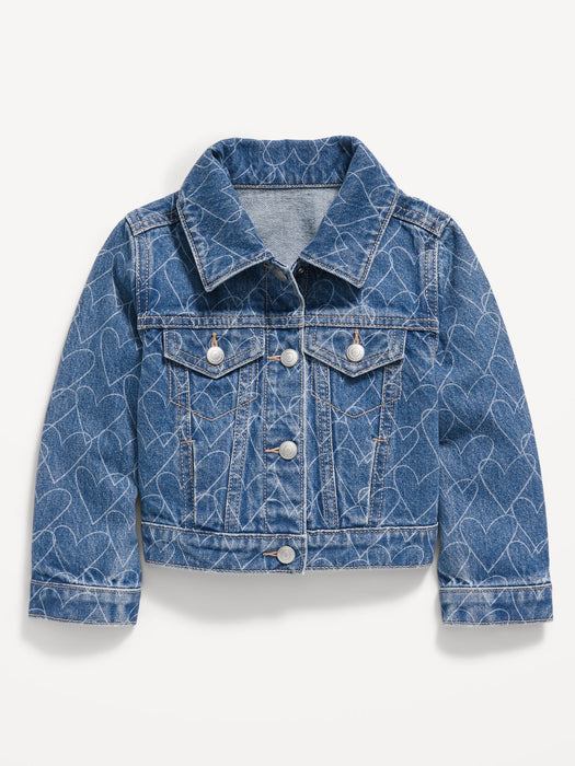 Printed Cropped Trucker Jean Jacket for Toddler Girls