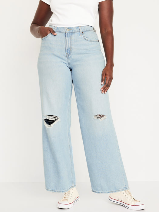 Mid-Rise Ripped Baggy Wide-Leg Jeans