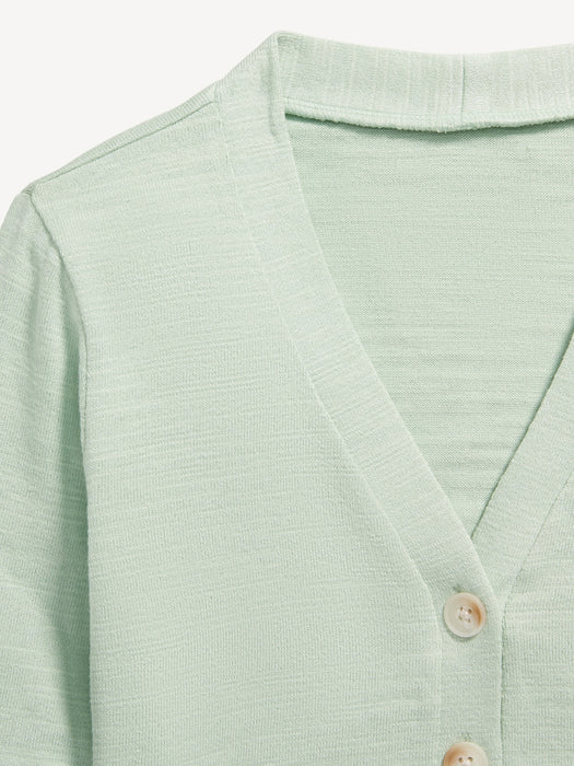 Cozy Cropped Button-Front Cardigan Sweater for Girls