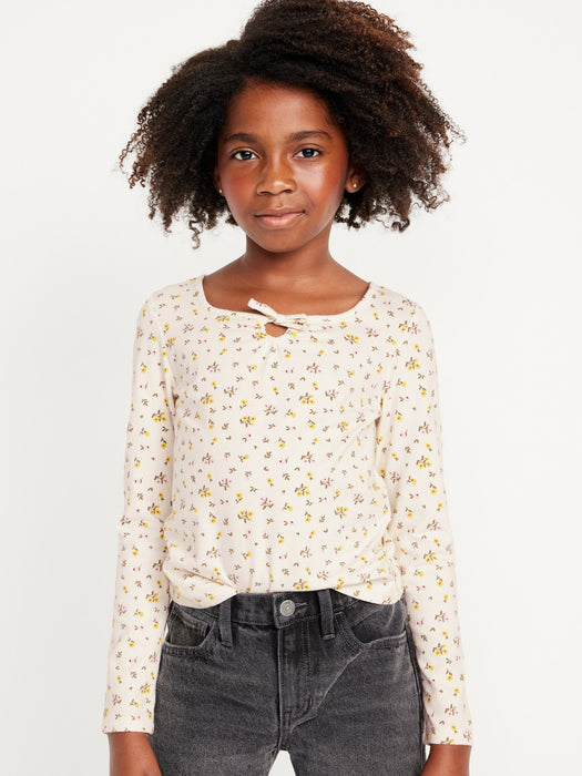 Long-Sleeve Printed Keyhole T-Shirt for Girls