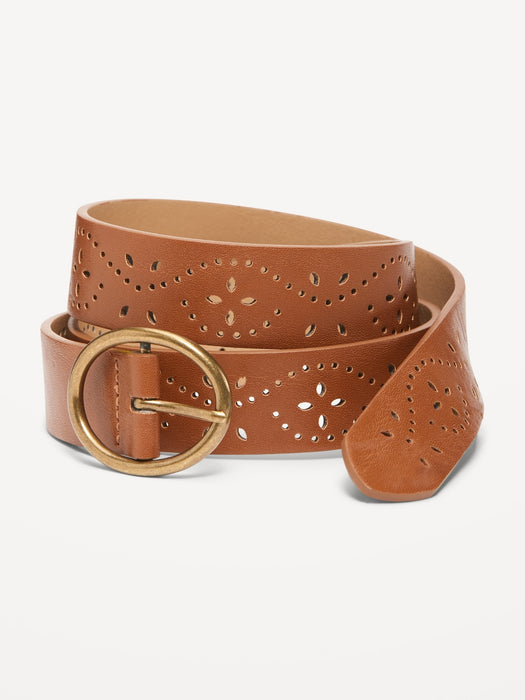 Laser Cut Faux-Leather Belt For Women