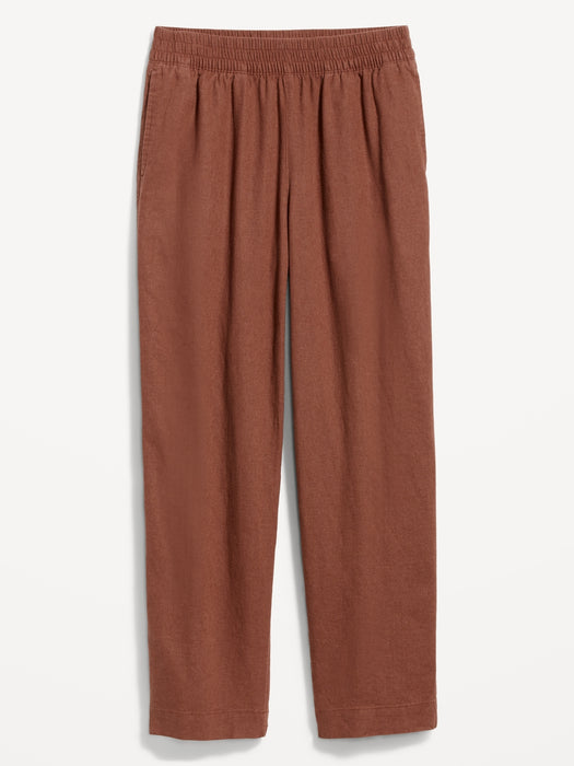 High-Waisted Linen-Blend Straight Pants