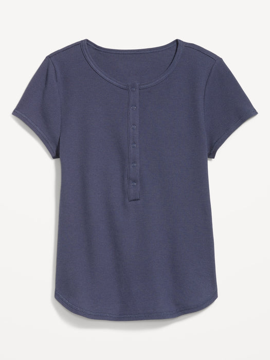 Short-Sleeve Waffle-Knit Henley Top