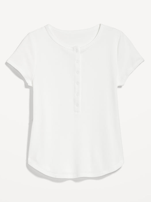 Short-Sleeve Waffle-Knit Henley Top