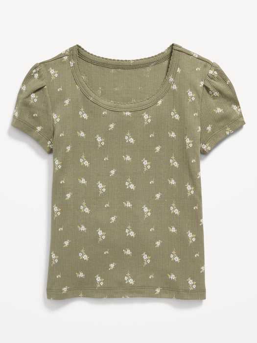 Printed Short-Sleeve Pointelle Top for Girls