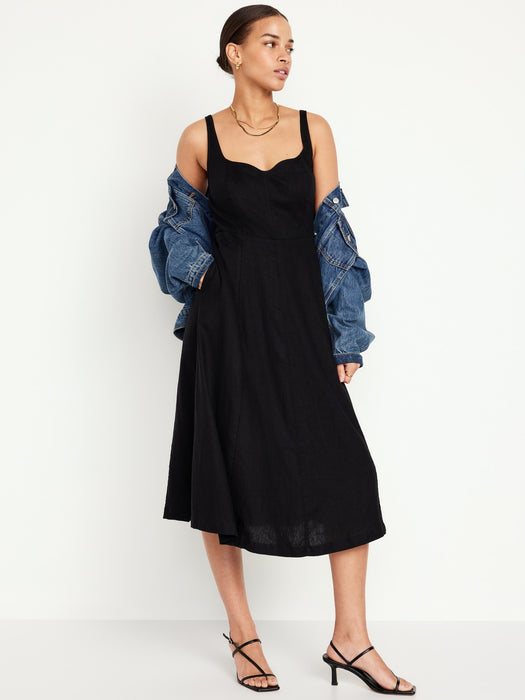 Fit &amp; Flare Linen-Blend Midi Dress