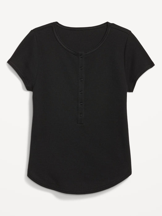 Short-Sleeve Waffle-Knit Henley Top