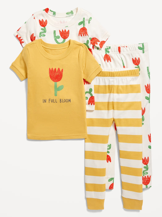 Unisex 4-Piece Printed Snug-Fit Pajama Set for Toddler & Baby