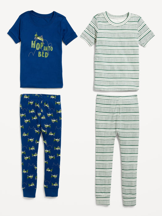 Unisex 4-Piece Printed Snug-Fit Pajama Set for Toddler & Baby