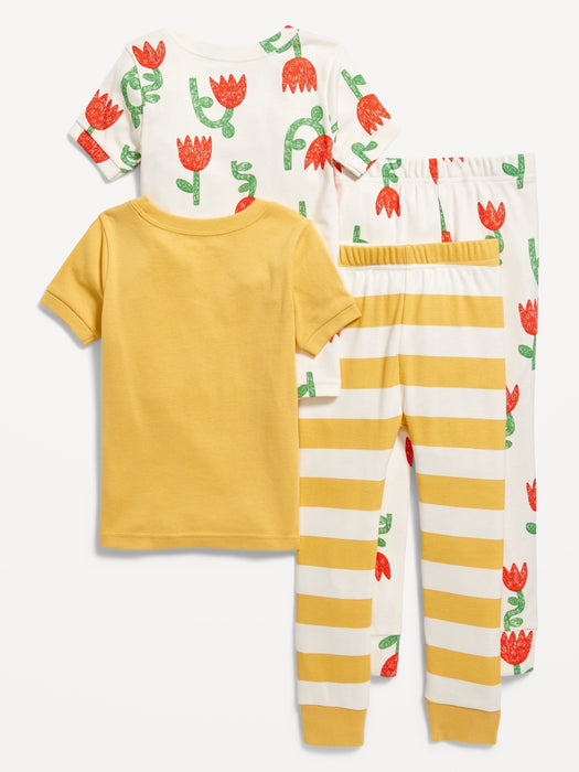 Unisex 4-Piece Printed Snug-Fit Pajama Set for Toddler & Baby
