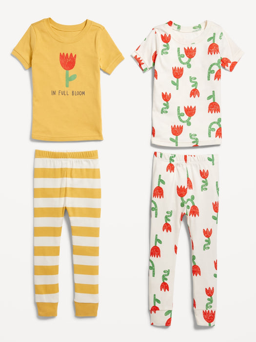 Unisex 4-Piece Printed Snug-Fit Pajama Set for Toddler & Baby