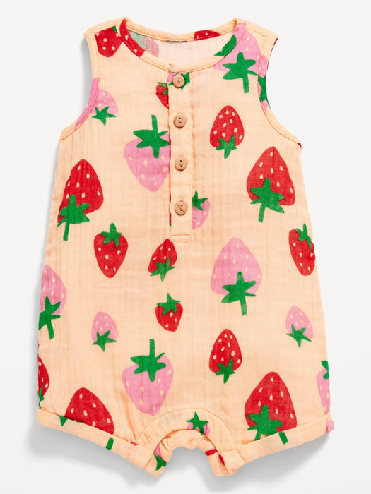 Printed Sleeveless Henley Romper for Baby