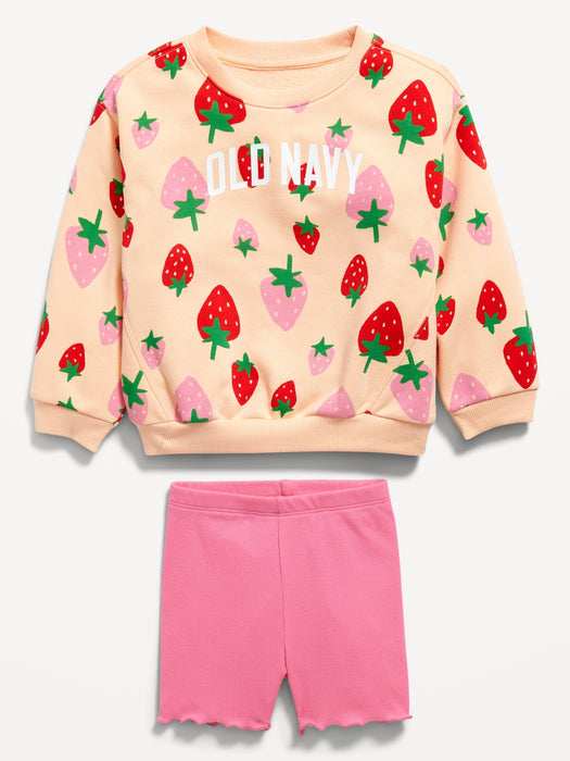 Printed Logo-Graphic Sweatshirt and Biker Shorts Set for Toddler Girls