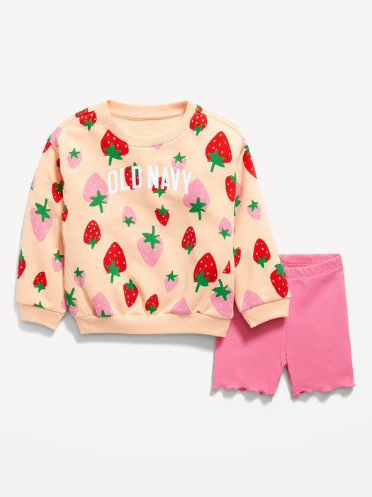 Printed Logo-Graphic Sweatshirt and Biker Shorts Set for Toddler Girls