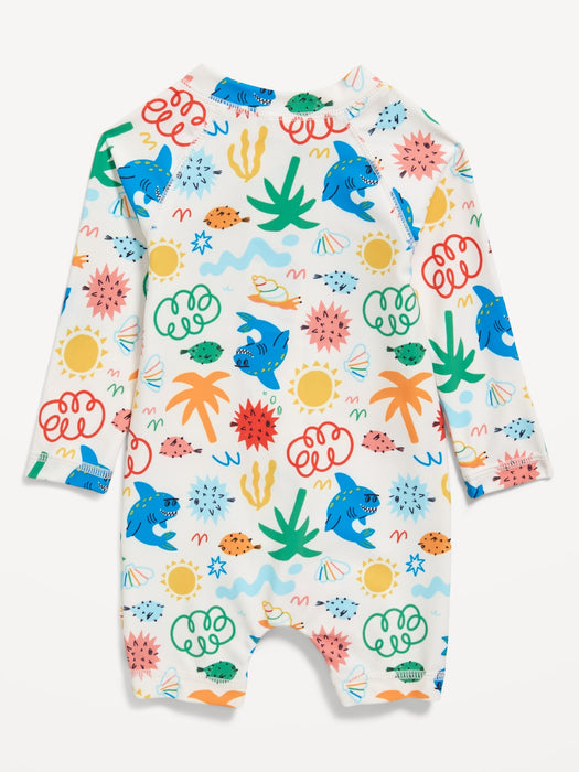 Unisex Printed Long-Sleeve Swim Rashguard Bodysuit for Baby